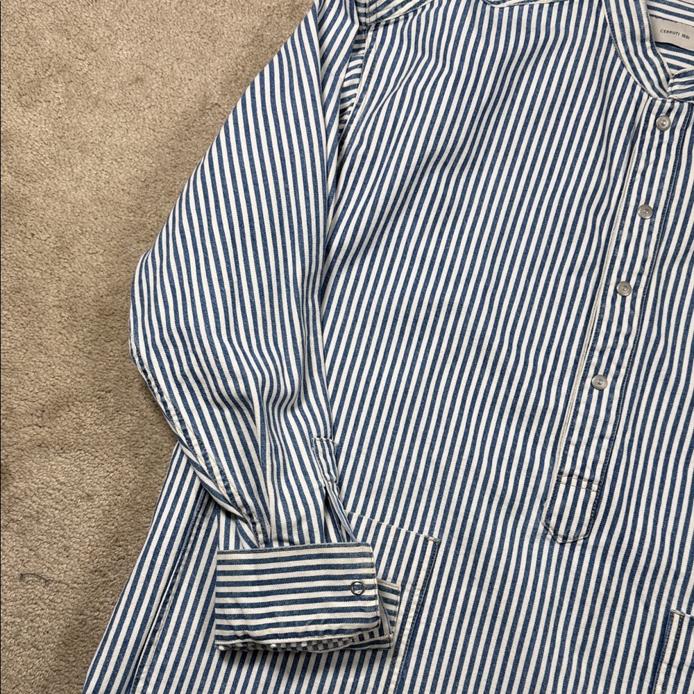 Men's Blue and White Striped Casual Shirt - Picture 4 of 9